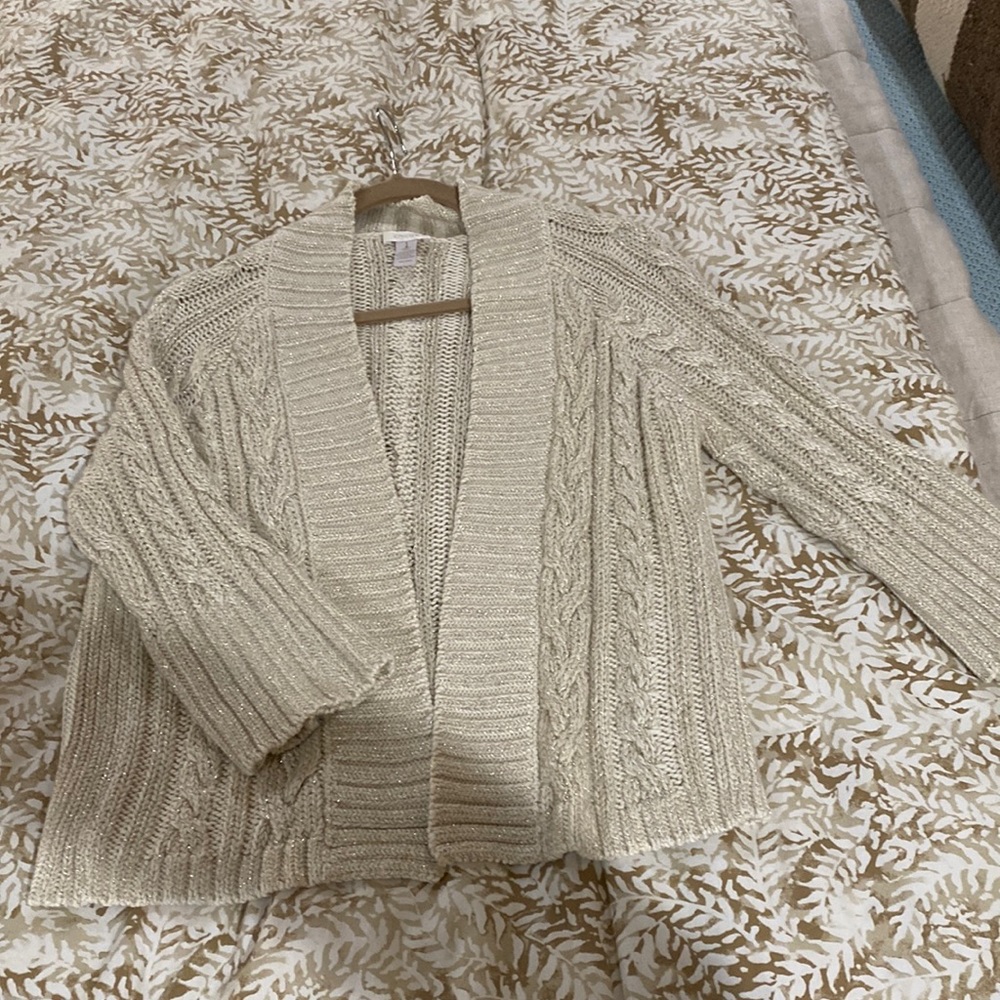 Chico’s shimmery open cardigan